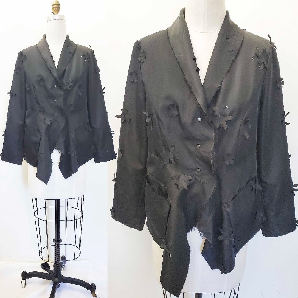 Babette SF Womens Floral Laser Cut Black Lagenlook Blazer Shirt Jacket